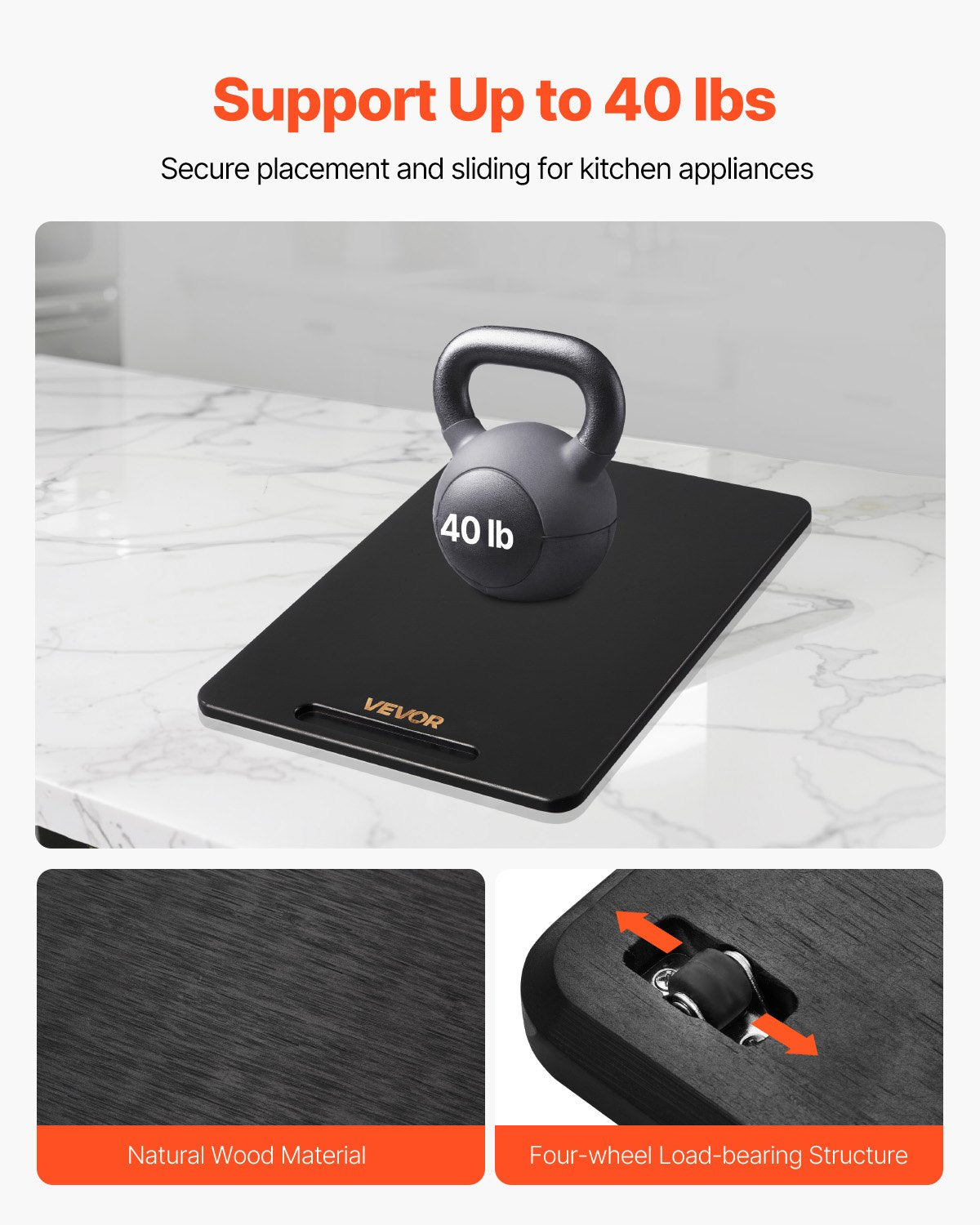 Appliance Slider, Large 16 x 12-inch, Rolling Sliding Tray with Silent Rubber Wheels & Hollow Handle, Easy to Clean, Appliance Rolling Tray for Coffee Maker, Kitchen Countertop, Black