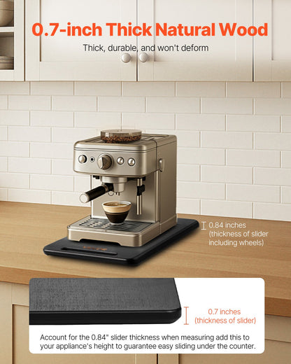 Appliance Slider, Large 16 x 12-inch, Rolling Sliding Tray with Silent Rubber Wheels & Hollow Handle, Easy to Clean, Appliance Rolling Tray for Coffee Maker, Kitchen Countertop, Black