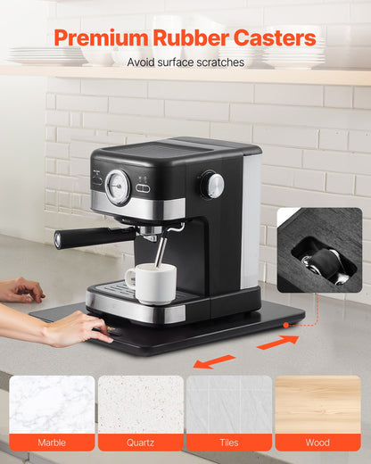 Appliance Slider, Large 16 x 12-inch, Rolling Sliding Tray with Silent Rubber Wheels & Hollow Handle, Easy to Clean, Appliance Rolling Tray for Coffee Maker, Kitchen Countertop, Black