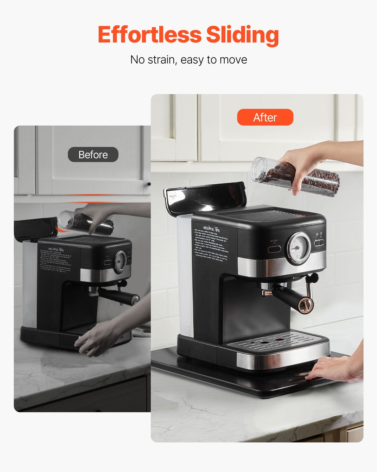 Appliance Slider, Large 16 x 12-inch, Rolling Sliding Tray with Silent Rubber Wheels & Hollow Handle, Easy to Clean, Appliance Rolling Tray for Coffee Maker, Kitchen Countertop, Black