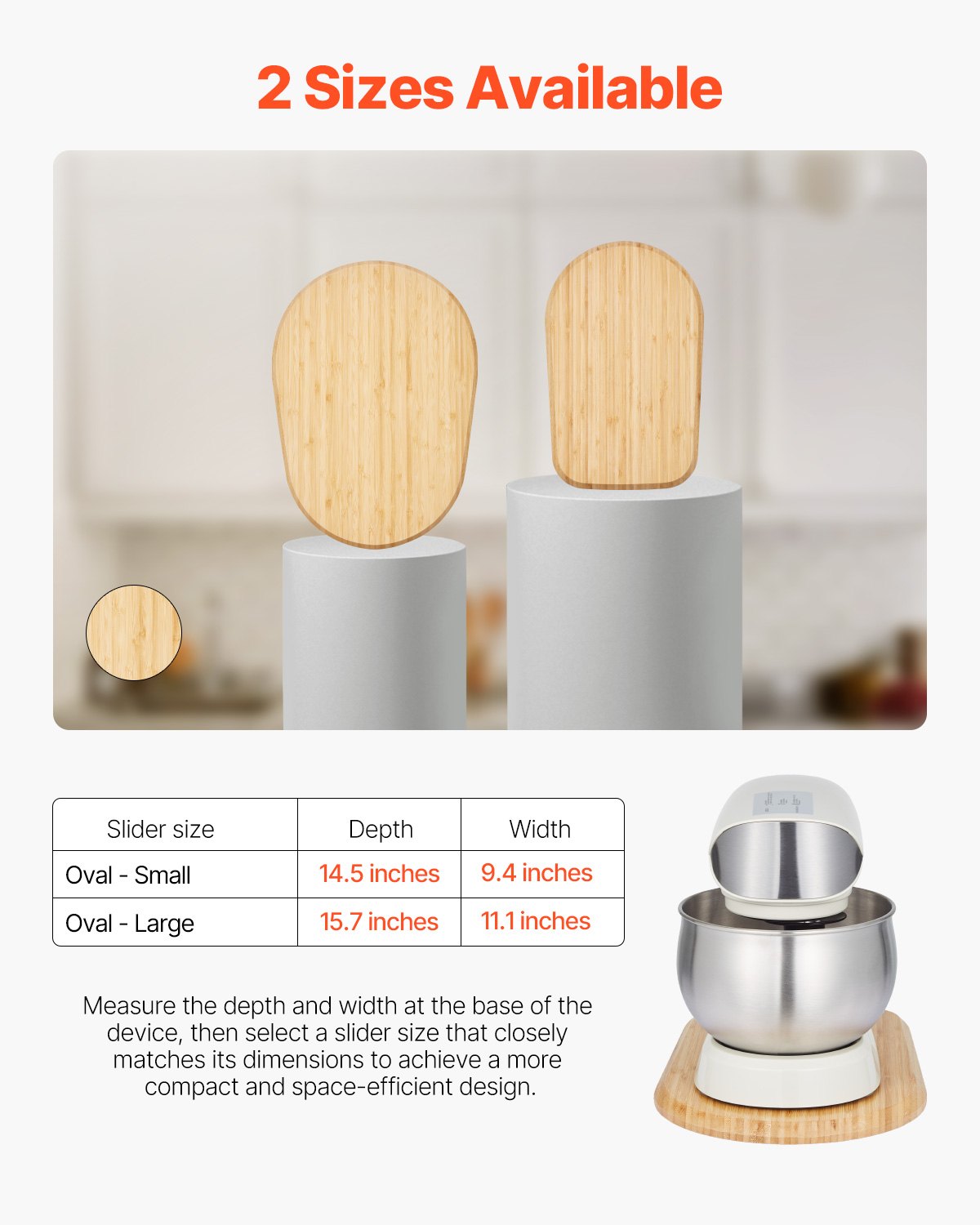 Mixer Slider, Oval 14.5 x 9.4-inch, Appliance Slider Compatible with Tilt Head 4.5-5 Qt Stand Mixer, PTFE Feet, Kitchen Countertop Storage Mover Sliding Tray, Natural Wood