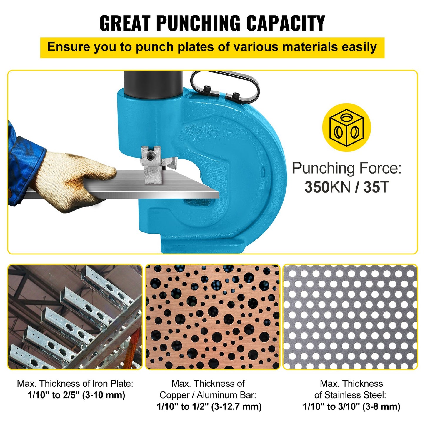 Hopopular CH-70 Hydraulic Hole Puncher Punching Tool Puncher, 35T Flat Copper Electric Pump L Style, CP-700 H Style CFP-800-1 Busbar Tungsten Steel