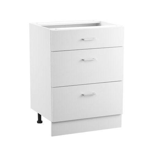 White Shaker Base Cabinet with 3 Drawers, 24-Inch Unassembled Drawer Base Cabinet, 24" W x 19" D x 32" H Ready to Assemble Cabinet with Soft-Close Drawer Slides, for Home Office
