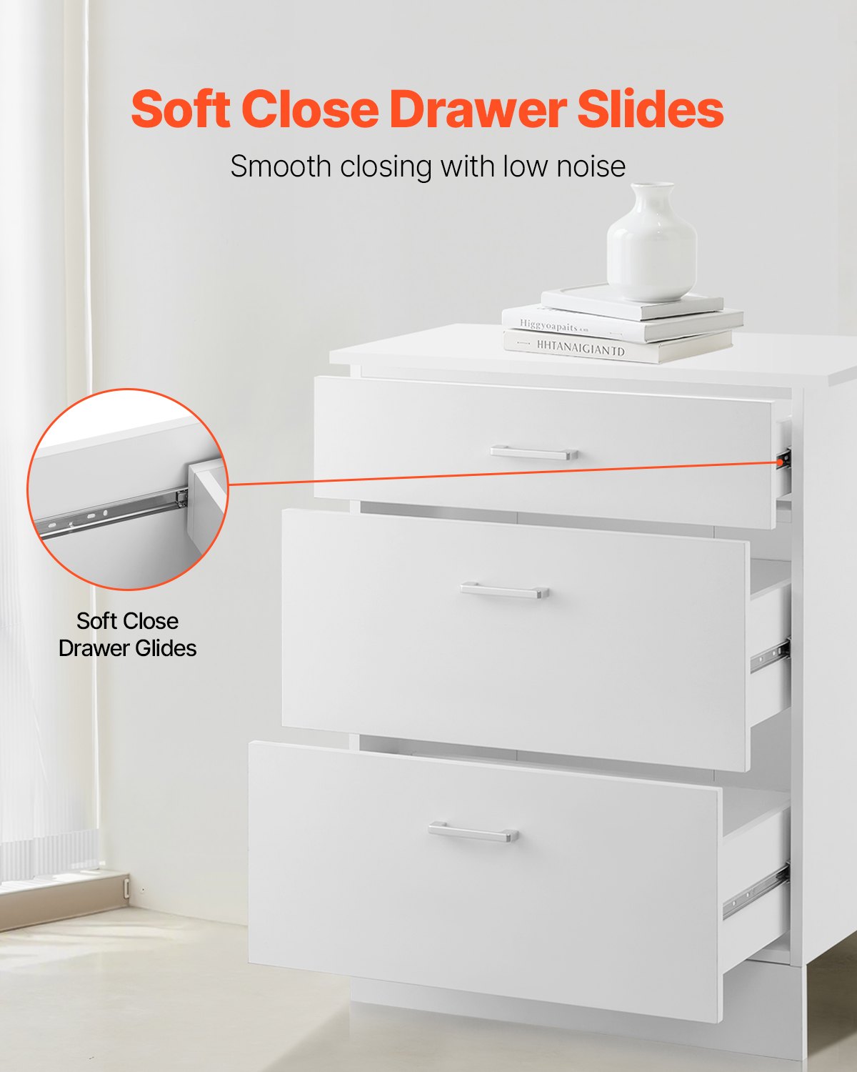 White Shaker Base Cabinet with 3 Drawers, 24-Inch Unassembled Drawer Base Cabinet, 24" W x 19" D x 32" H Ready to Assemble Cabinet with Soft-Close Drawer Slides, for Home Office