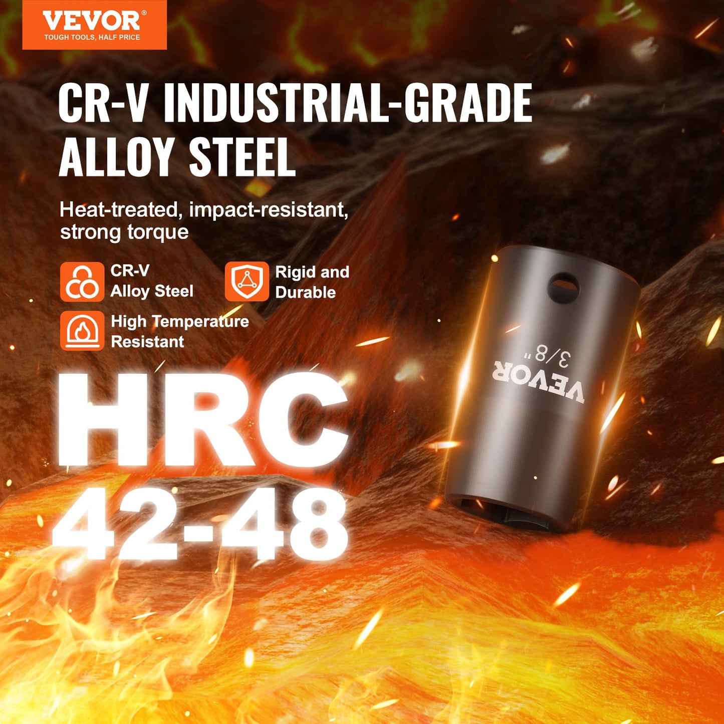 3/8" Drive Impact Socket Set, 29 Piece Shallow Socket Set SAE 3/8"-1" and Metric 8-22mm, 6 Point CR-MO Alloy Steel for Auto Repair, Easy-to-Read Size Markings, Rugged Construction, Storage Case