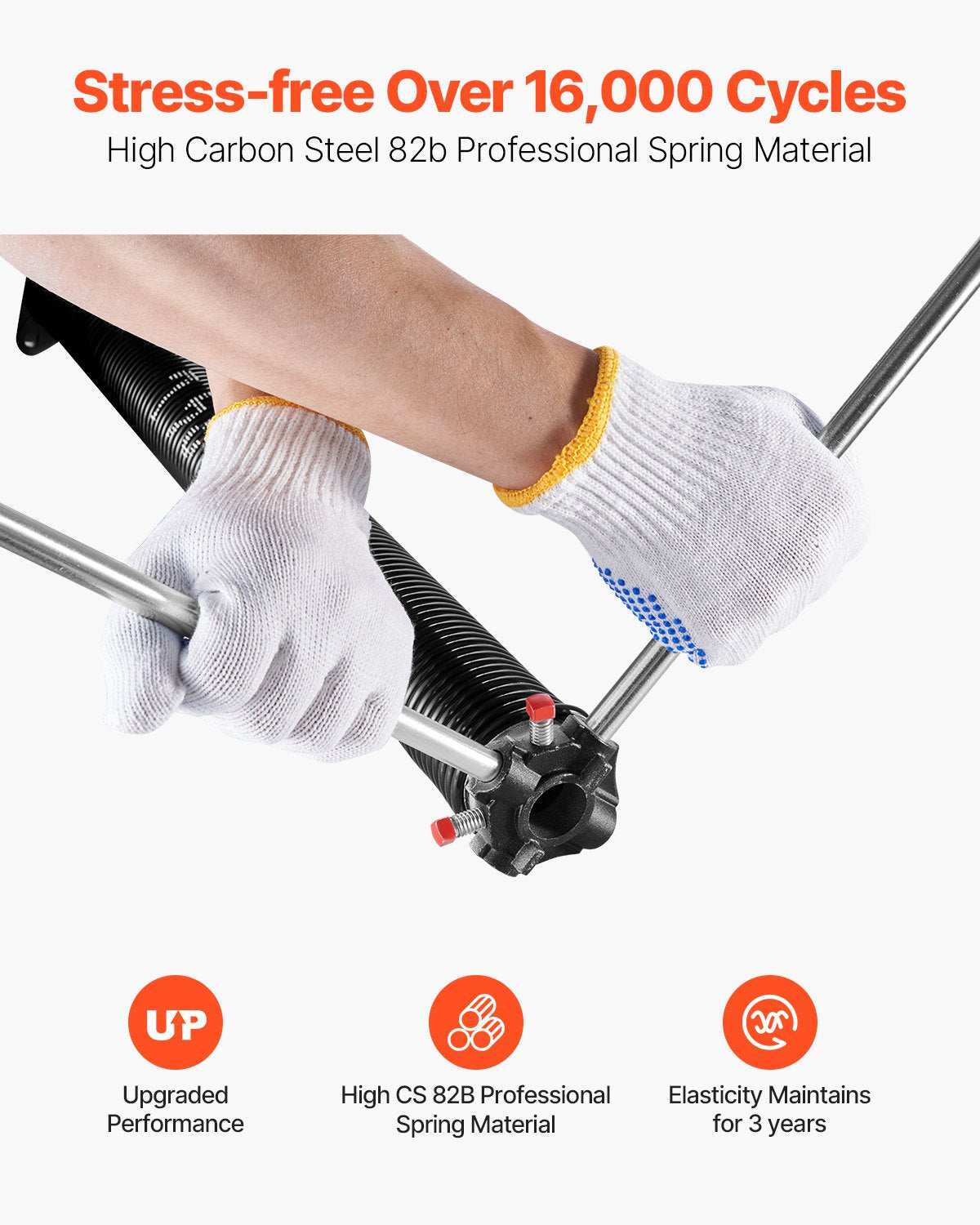 Garage Door Torsion Springs, Pair of 0.218 x 2 x 26 in, 16000 Cycles, Electrophoresis Black Coated for Replacement, Garage Door Springs with Non-Slip Winding Bars, Gloves and Mounting Wrench