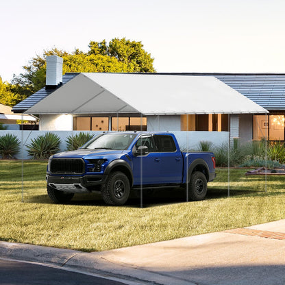 10 x 20 fot ersättningstak för carport, garagetält, kraftig vattentät och UV-skyddad, enkel installation med 40-bollars gummiband (endast toppskydd, ram ingår ej), vit