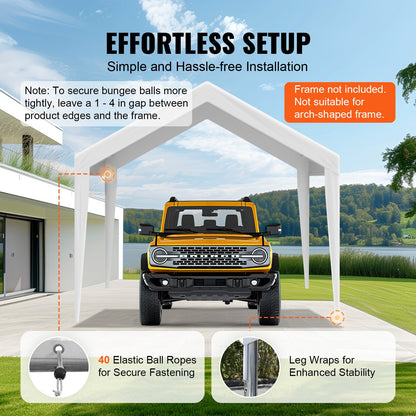 Carport med reservtält 6100 x 3040 mm, Garagetältpresenning, Kraftig, Vattentät och UV-skyddad, Enkel installation med kulband, Vit (Endast toppskydd, ram ingår ej)