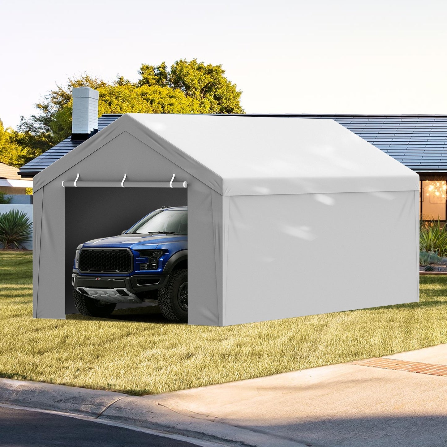Carport med reservtak, topp + sidovägg, 6000 x 3000 mm, garagetält, kraftig, vattentät och UV-skyddad, enkel installation med kulspännen, vit (ram ingår ej)