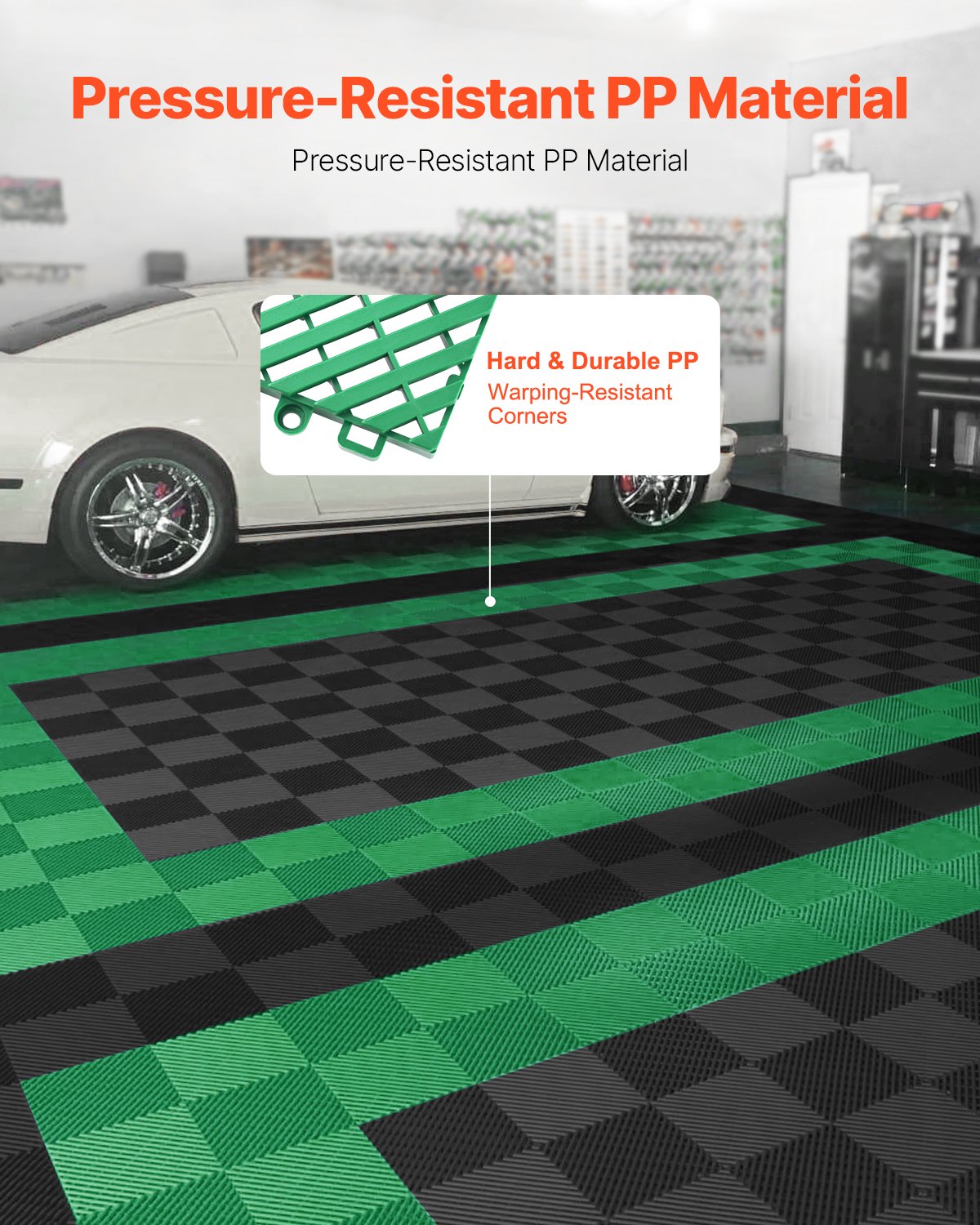 Interlocking Drainage Mat, 50 Pcs Modular Interlocking Cushion, 12” x 12” Splicing Drainage Mats, Non-Slip Green PP Drainage Floor Tile and Shower Mat, for Garage, Garden, Kitchen & Outdoor