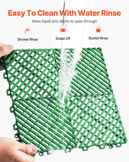 Interlocking Drainage Mat, 50 Pcs Modular Interlocking Cushion, 12” x 12” Splicing Drainage Mats, Non-Slip Green PP Drainage Floor Tile and Shower Mat, for Garage, Garden, Kitchen & Outdoor