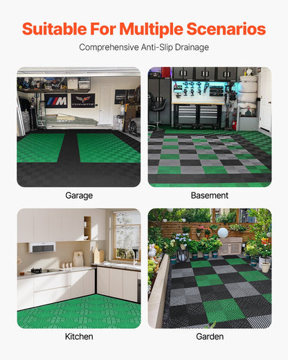 Interlocking Drainage Mat, 50 Pcs Modular Interlocking Cushion, 12” x 12” Splicing Drainage Mats, Non-Slip Green PP Drainage Floor Tile and Shower Mat, for Garage, Garden, Kitchen & Outdoor