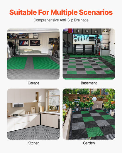 Interlocking Drainage Mat, 12” x 12” Modular Interlocking Cushion, 55 Pcs Splicing Drainage Mats, Non-Slip Gray PP Drainage Floor Tile and Shower Mat, for Garage, Garden, Kitchen & Outdoor