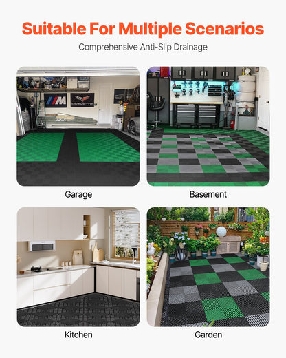 Interlocking Drainage Mat, 12” x 12” Modular Interlocking Cushion, 50 Pcs Splicing Drainage Mats, Non-Slip Black PP Drainage Floor Tile and Shower Mat, for Garage, Garden, Kitchen & Outdoor