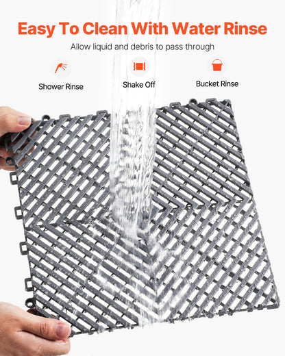 Interlocking Drainage Mat, 12” x 12” Modular Interlocking Cushion, 50 Pcs Splicing Drainage Mats, Non-Slip Gray PP Drainage Floor Tile and Shower Mat, for Garage, Garden, Kitchen & Outdoor