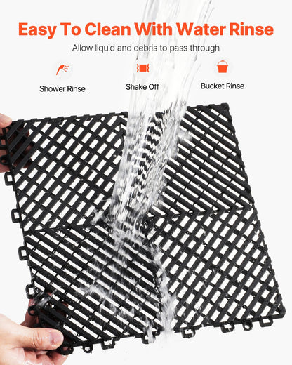 Interlocking Drainage Mat, 12” x 12” Modular Interlocking Cushion, 55 Pcs Splicing Drainage Mats, Non-Slip Black PP Drainage Floor Tile and Shower Mat, for Garage, Garden, Kitchen & Outdoor