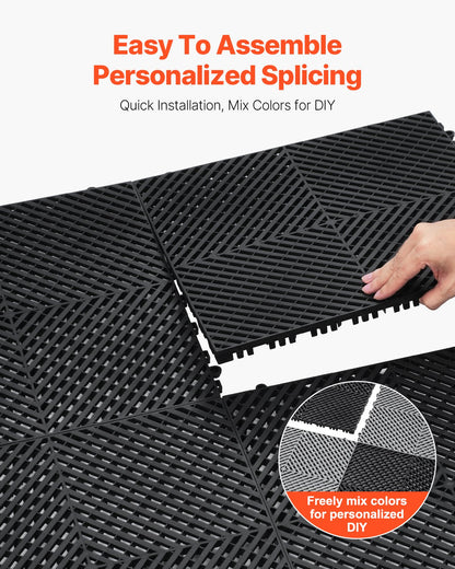 Interlocking Drainage Mat, 15.7” x 15.7” Modular Interlocking Cushion, 24 Pcs Splicing Drainage Mats, Non-Slip Black PP Drainage Floor Tile and Shower Mat, for Garage, Garden, Kitchen & Outdoor