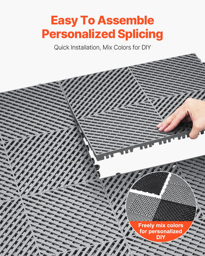 Interlocking Drainage Mat, 15.7” x 15.7” Modular Interlocking Cushion, 24 Pcs Splicing Drainage Mats, Non-Slip Gray PP Drainage Floor Tile and Shower Mat, for Garage, Garden, Kitchen & Outdoor