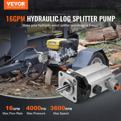 Hydraulic Wood Log Splitter Pump Kit, 60.6 L/min, 2 Stage 27.6MPa Aluminum Hydraulic Gear Pump, with Valve 2.54 cm Inlet 1.27 cm NPT Outlet 3600 RPM, for Small Engine Mounting Log Splitters