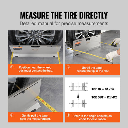 Wheel Alignment Tool, 2-Pack Alignment Tool Toe Plates, Stainless Steel Toe Angle Measurement Tool Plate, 4 Alignment Rods and Magnetic Slots, Includes Measuring Tapes & Conversion Chart