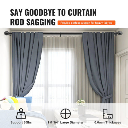 Double Rod Curtain Rods, 91.4-182.9 cm Adjustable Length, Black Double Curtain Rods with Round Finials, 2.5 cm and 1.9 cm Diameter, Double Window Drapery Rod for Sheer and Blackout Curtains