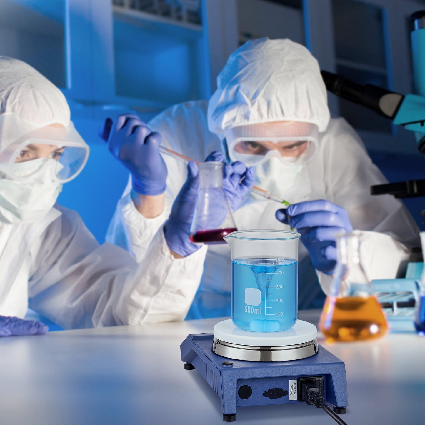 Magnetomrörare, 0-1500 RPM omrörarplatta med justerbar hastighetsknapp, 21L plattomrörarsats, omrörarstav ingår