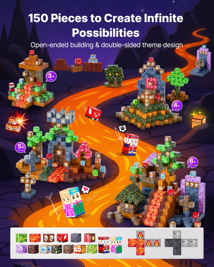 Magnetic Blocks, 150 PCS Dark Castle Set, Magnetic Building Cubes for Kids, STEM Montessori Sensory Toys for Christmas Birthday Gift, Construction Stacking Toy for 3+ Years Old Boys & Girls