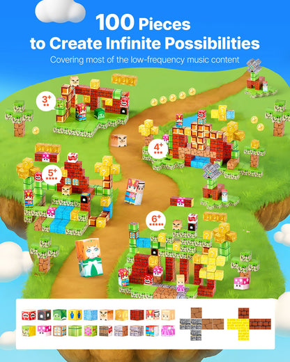 Magnetic Blocks, 100 PCS Magnet Blocks Set, Magnetic Building Cubes for Kids, STEM Montessori Sensory Toys for Christmas Birthday Gift, Construction Stacking Toy for 3+ Years Old Boys & Girls