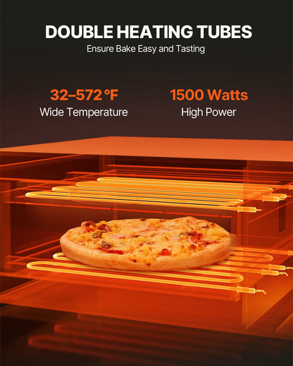 Electric Pizza Oven for Countertops, 12-inch, 1500W, with Temp Control & 0-60 Min Timer, Even Baking Technology & Easy Clean Crumb Tray, Ideal for Both Commercial & Home Kitchens
