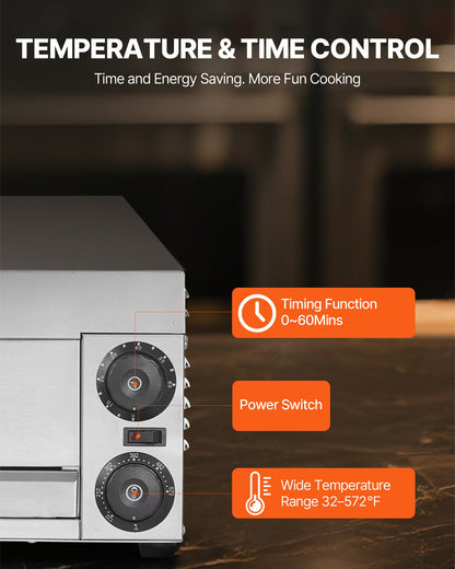 Electric Pizza Oven for Countertops, 12-inch, 1500W, with Temp Control & 0-60 Min Timer, Even Baking Technology & Easy Clean Crumb Tray, Ideal for Both Commercial & Home Kitchens