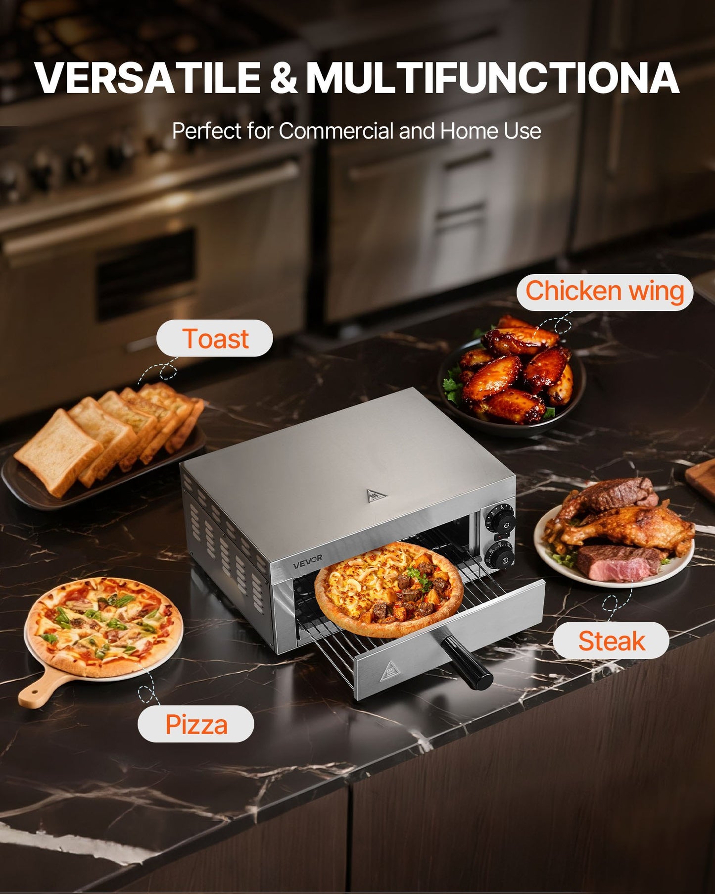 Electric Pizza Oven for Countertops, 12-inch, 1500W, with Temp Control & 0-60 Min Timer, Even Baking Technology & Easy Clean Crumb Tray, Ideal for Both Commercial & Home Kitchens