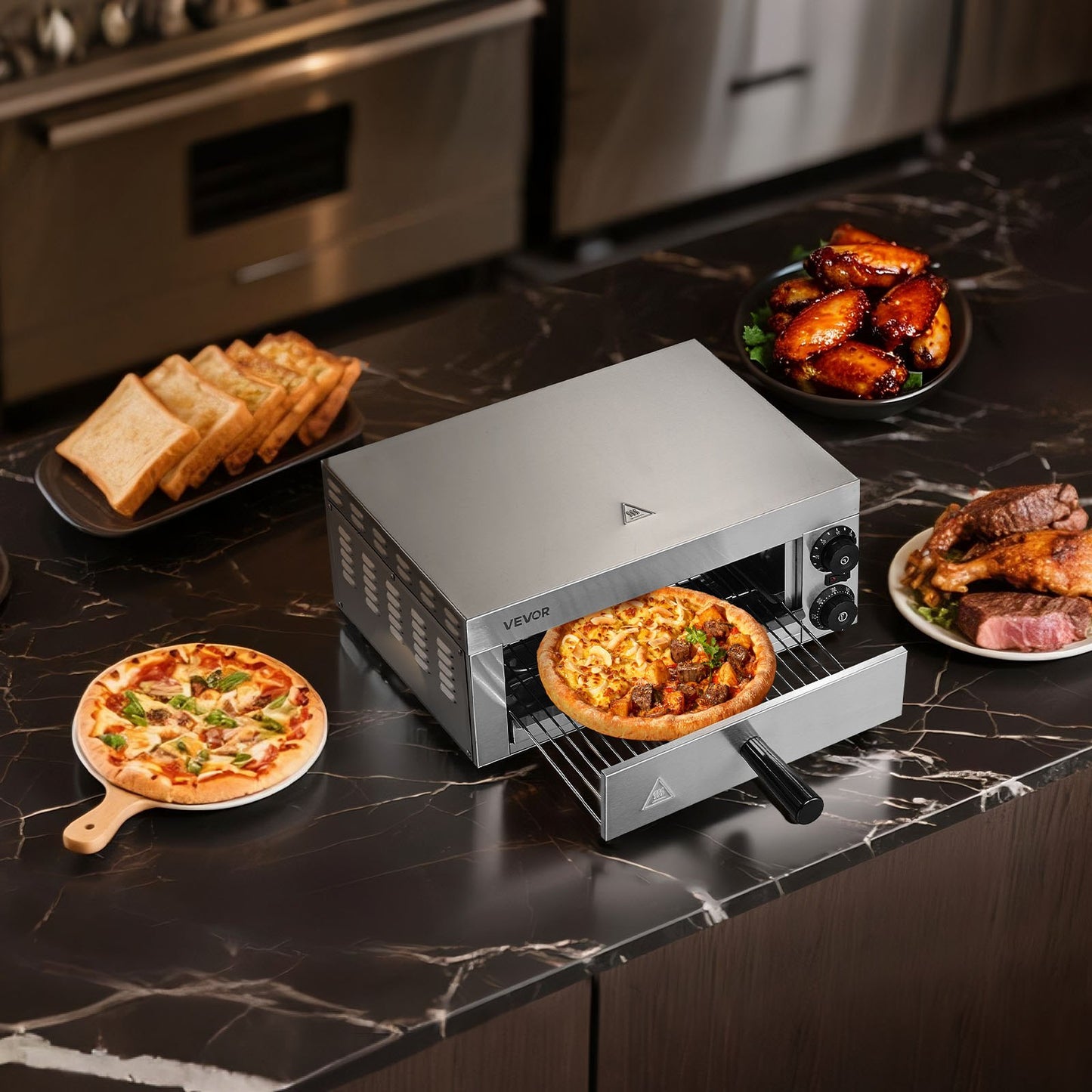 Electric Pizza Oven for Countertops, 12-inch, 1500W, with Temp Control & 0-60 Min Timer, Even Baking Technology & Easy Clean Crumb Tray, Ideal for Both Commercial & Home Kitchens