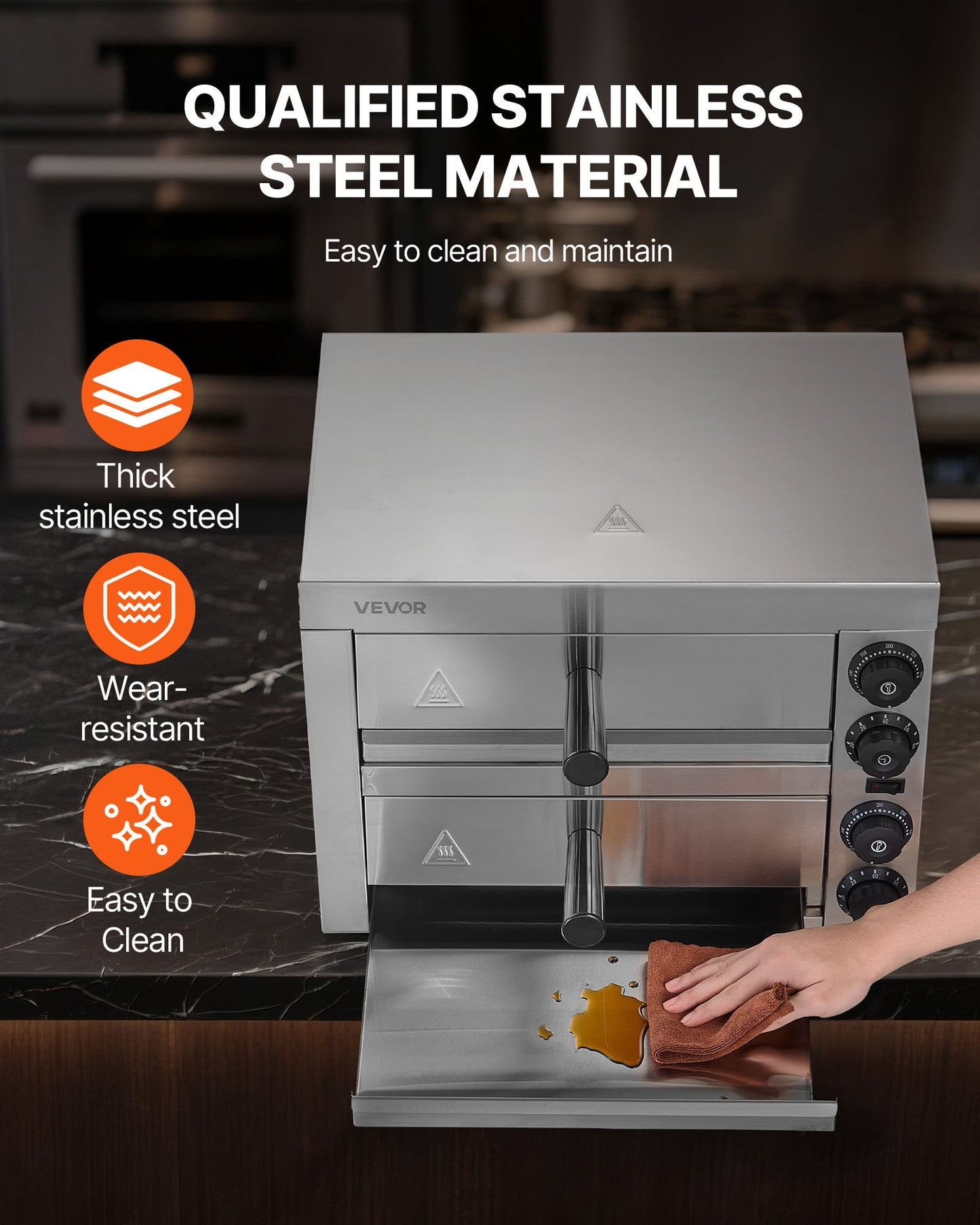 Elektrisk pizzaugn för bänkskivor, 30 cm, 1700 W, med temperaturkontroll och 0–60 minuters timer, jämn bakteknik och lättrengörlig smulform, perfekt för både kommersiella och hemmakök