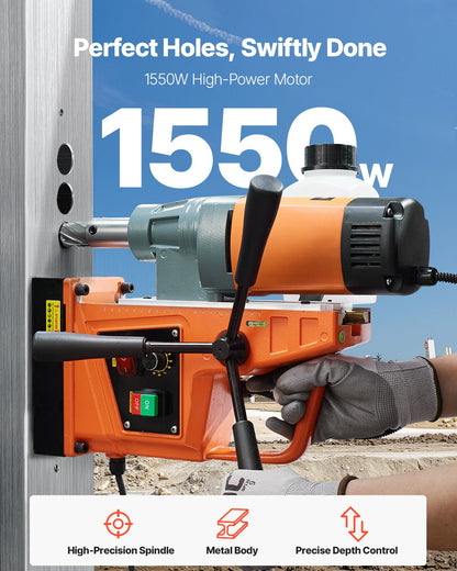 Magnetic Drill, 1550W Motor 2 in Boring Diameter, 2922 lbf Portable Electric Mag Drill Press, 0-500 RPM Variable Speed, Drilling Machine for Metal Surface, Industrial and Home Improvement