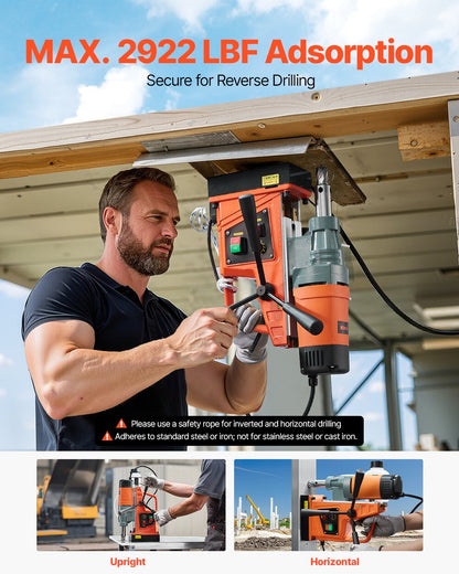 Magnetic Drill, 1550W Motor 2 in Boring Diameter, 2922 lbf Portable Electric Mag Drill Press, 0-500 RPM Variable Speed, Drilling Machine for Metal Surface, Industrial and Home Improvement