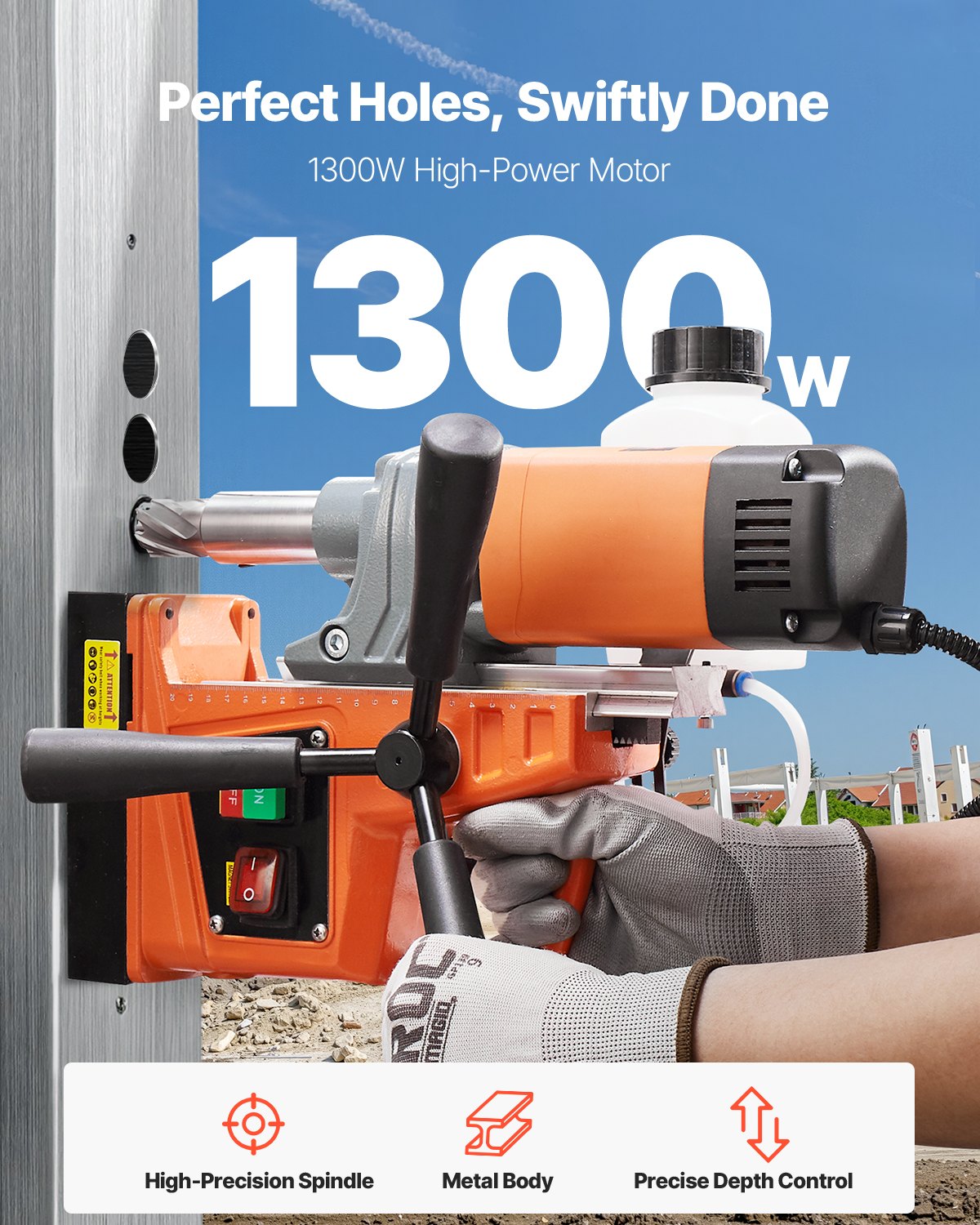 Magnetic Drill, 1300W Motor 1.6 in Boring Diameter, 2810 lbf Portable Electric Mag Drill Press, 810 RPM No-Load Speed, Drilling Machine for Metal Surface, Industrial and Home Improvement