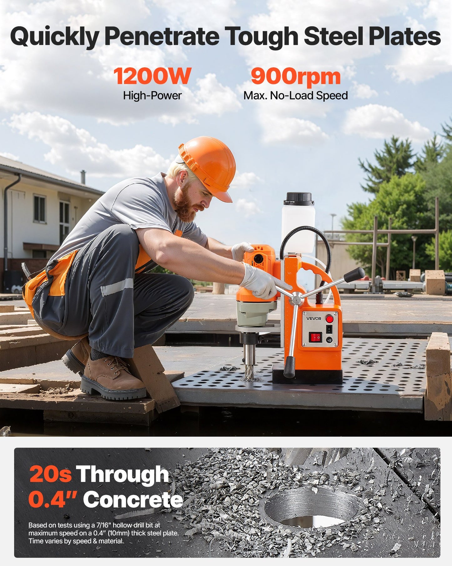 Magnetic Drill Press, 1200 W, 38 mm Boring Diameter, 10000N Power Mag Drill Press, 900 RPM Speed, with Weldon Shank, Efficient Cooling, for Metal Surface, Industrial and Home Improvement