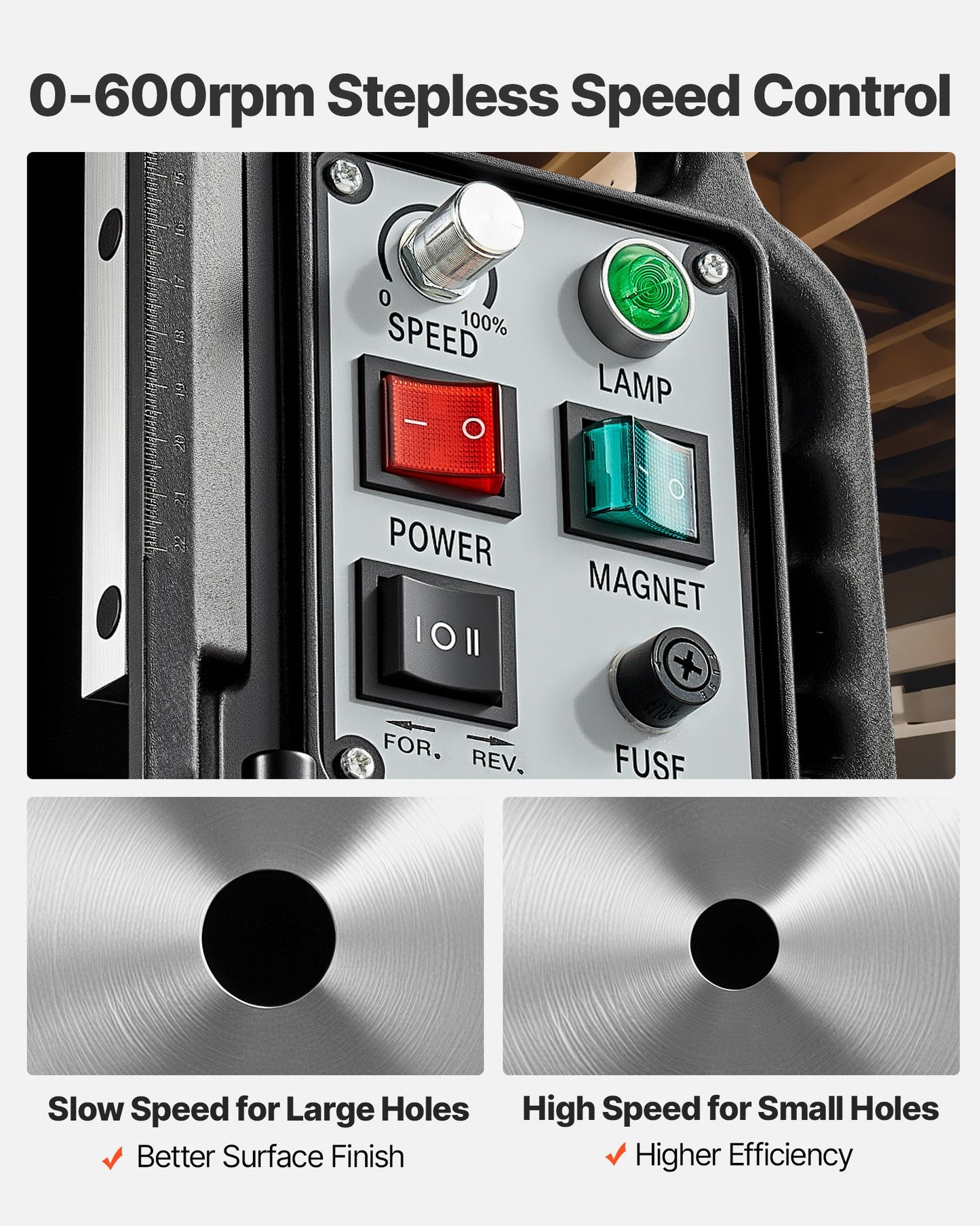 Magnetic Drill Press, 1500 W, 60 mm Boring Diameter, 13000N Power Mag Drill Press, 0-600 RPM Adjustable Speed, Morse Taper, M3-M16 Tapping, for Metal Surface, Industrial and Home Improvement