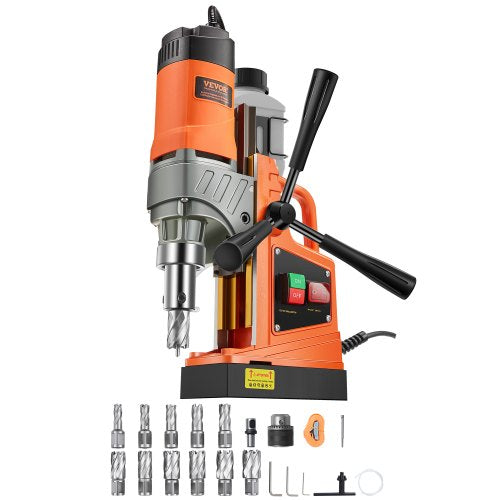 Magnetic Drill, 1450W Motor 1.6 in Boring Diameter, 2810 lbf Portable Electric Mag Drill Press, with 11 Coring Bits, 850 RPM Speed, Drilling Machine for Metal Surface, Home Improvement Industry