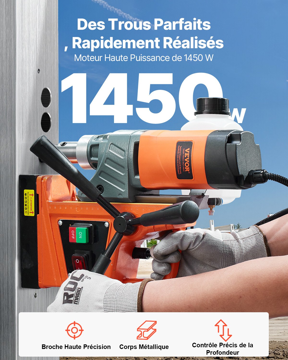 Magnetic Drill, 1450W Motor 1.6 in Boring Diameter, 2810 lbf Portable Electric Mag Drill Press, with 11 Coring Bits, 850 RPM Speed, Drilling Machine for Metal Surface, Home Improvement Industry