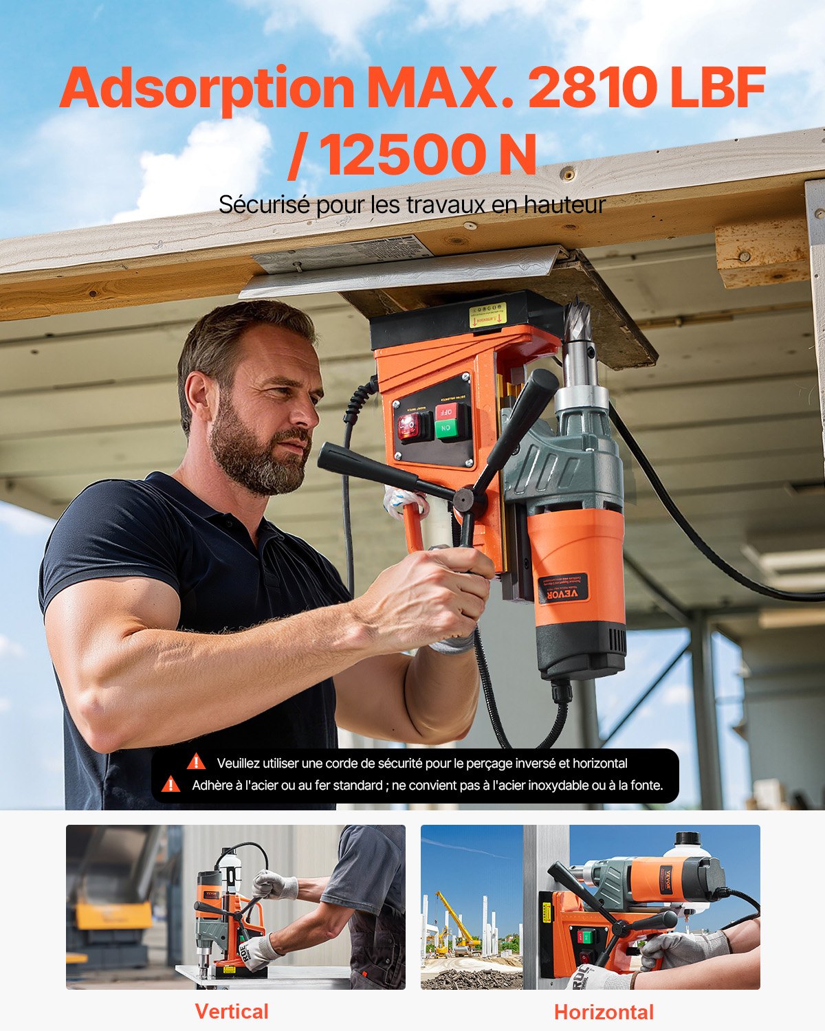 Magnetic Drill, 1450W Motor 1.6 in Boring Diameter, 2810 lbf Portable Electric Mag Drill Press, with 11 Coring Bits, 850 RPM Speed, Drilling Machine for Metal Surface, Home Improvement Industry