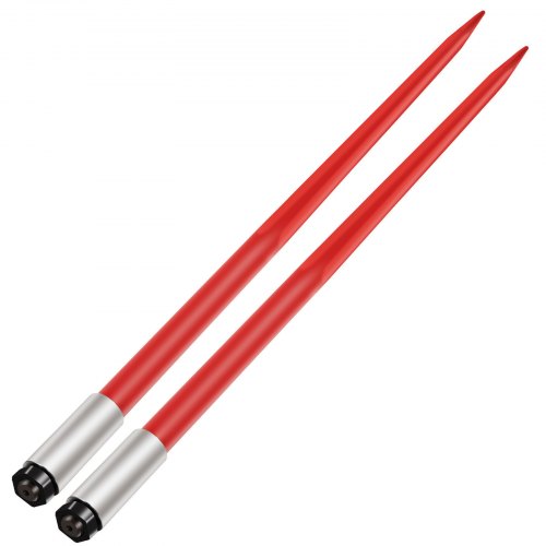 Pair Hay Spear 49" Bale Spear 3000 lbs Capacity, Bale Spike Quick Attach Square Hay Bale Spears 1 3/4", Red Coated Bale Forks, Bale Hay Spike with Hex Nut & Sleeve for Buckets Tractors Loaders