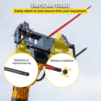 Höspjut 122 cm balspjut 1360 kg kapacitet, balspjut snabbfäste fyrkantiga höbalspjut 3,8 cm breda, rödlackerade balgafflar, balhöspjut med 2 stabiliseringsspjut, 2 koner