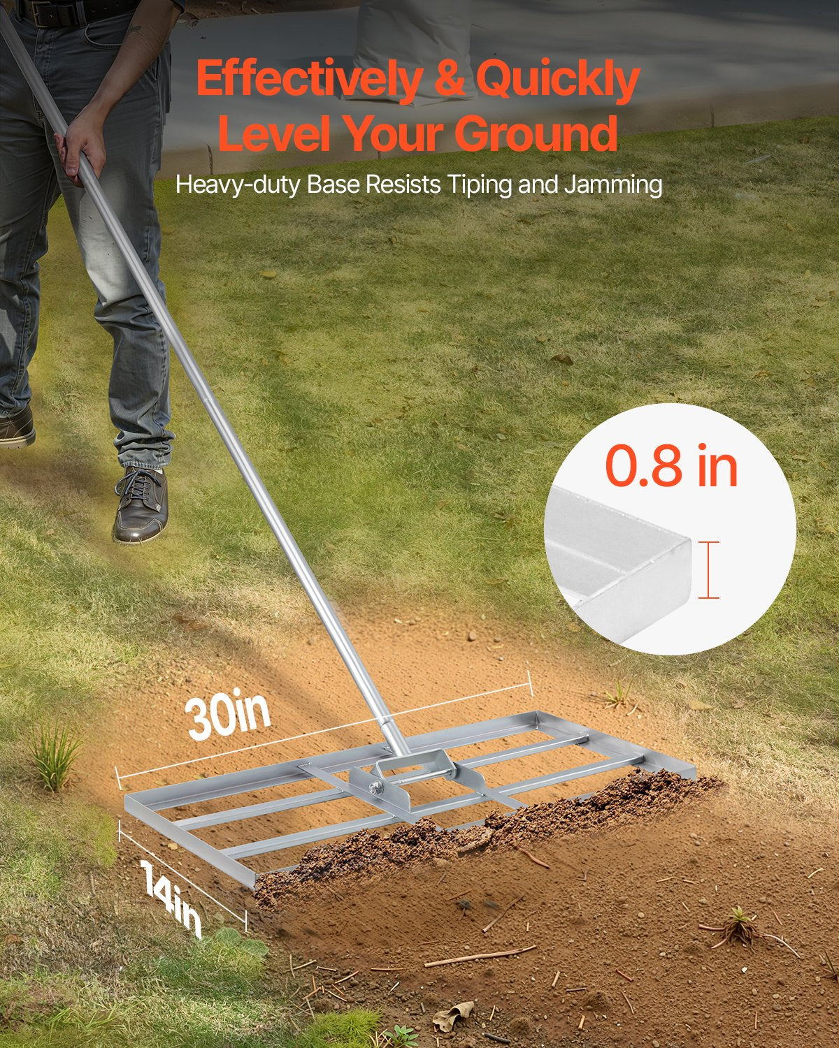 Lawn Leveling Rake, Lawn Leveler with 83.9 in Handle, 48x10 in Ground Plate, Rust-Resistant Carbon Steel Soil Leveler, 2 Heights Adjustable, Effort Saving Lawn Leveling Tool for Yard Golf Court