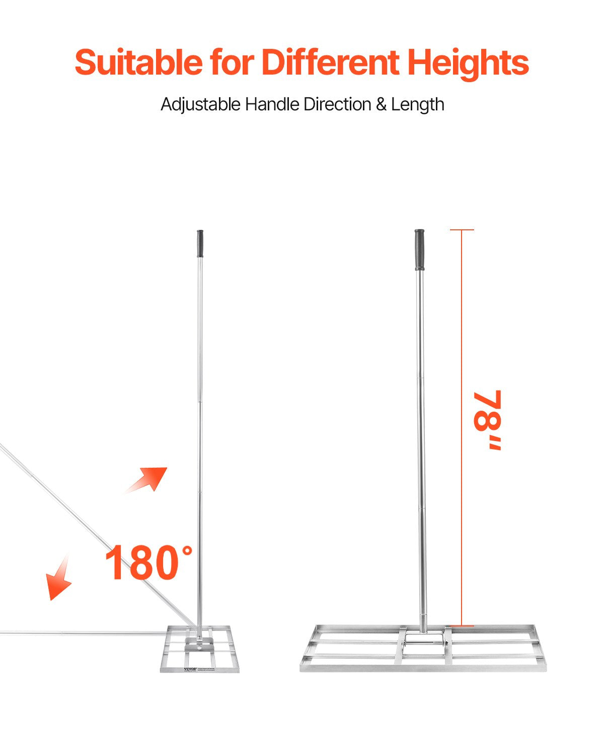 Lawn Leveling Rake, Lawn Leveler with 83.9 in Handle, 48x10 in Ground Plate, Rust-Resistant Carbon Steel Soil Leveler, 2 Heights Adjustable, Effort Saving Lawn Leveling Tool for Yard Golf Court