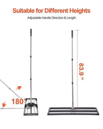 Gräsmattajämnare, gräsmattajämnare med 83,9 tums justerbart handtag, 36x10 tums markplatta, kraftig och rostbeständig metalljordjämnare, kraftbesparande gräsmattajämnare för gårdsgolfbana