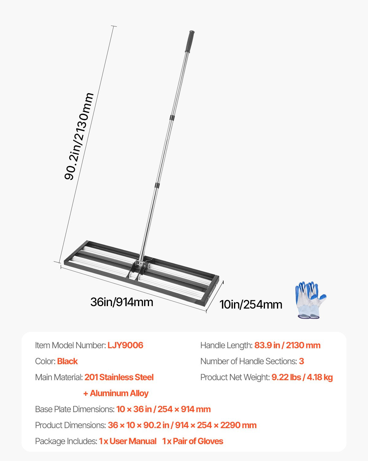 Gräsmattajämnare, gräsmattajämnare med 83,9 tums justerbart handtag, 36x10 tums markplatta, kraftig och rostbeständig metalljordjämnare, kraftbesparande gräsmattajämnare för gårdsgolfbana