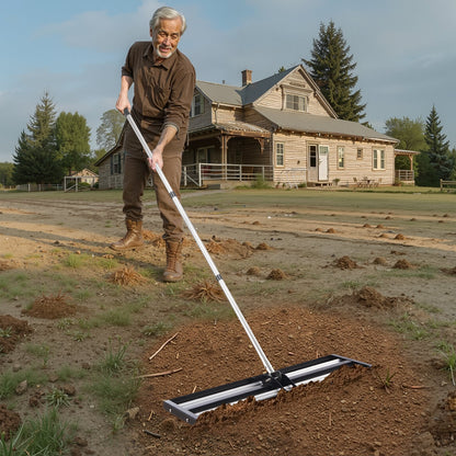 Gräsmattajämnare, gräsmattajämnare med 83,9 tums justerbart handtag, 36x10 tums markplatta, kraftig och rostbeständig metalljordjämnare, kraftbesparande gräsmattajämnare för gårdsgolfbana