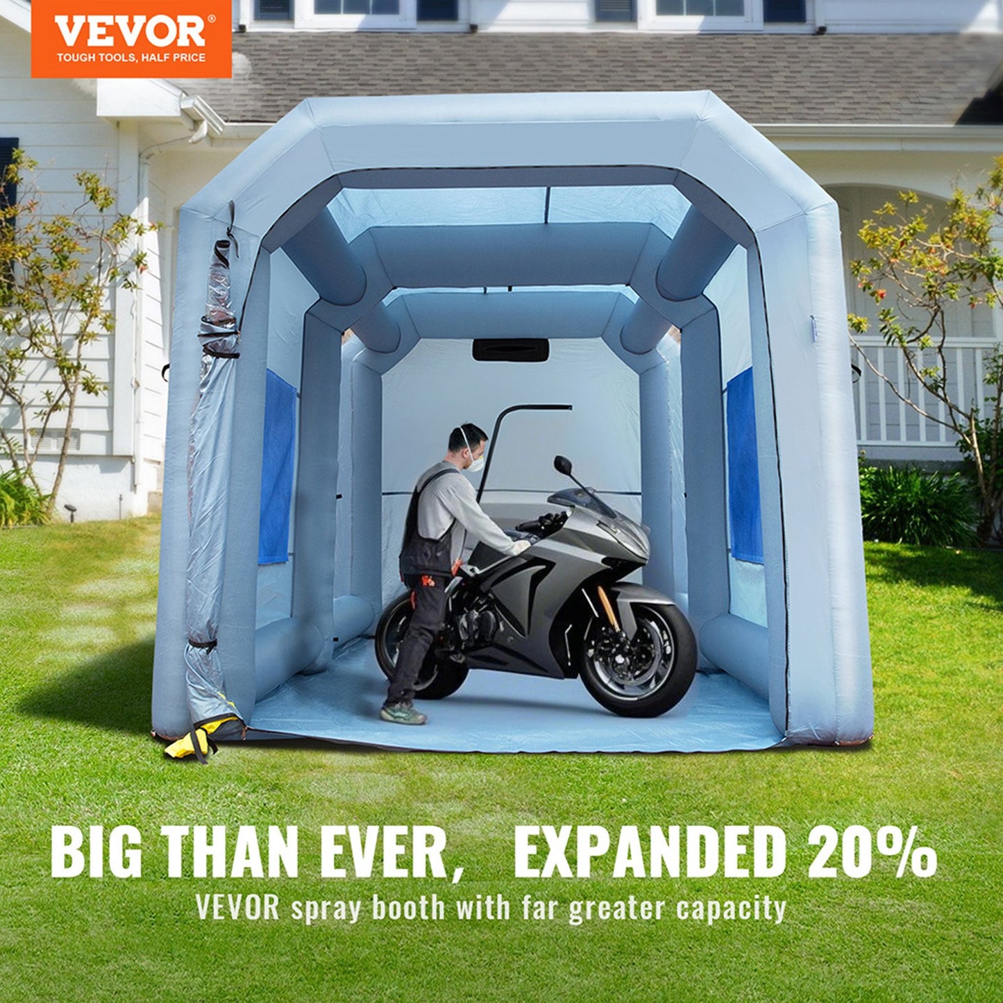 Uppblåsbar sprutbox, billackeringstält, 396 cm x 305 cm x 274 cm, filtersystem, fläkt, 950W