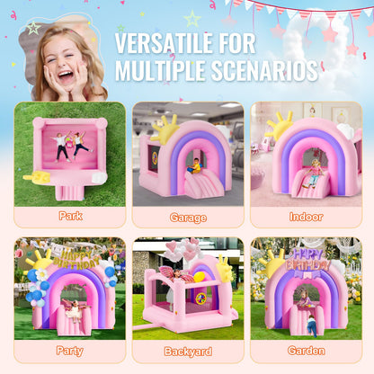 Uppblåsbar hoppborg, lekstuga för inomhus och utomhus, hoppborg för barn med fläkt, rutschkana, förvaringsväska, hoppborg för familjen, för flickor och pojkar i åldrarna 3–8 år, 280x232x232 cm